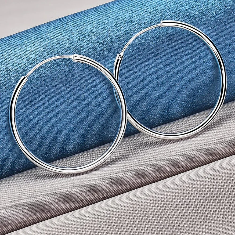 Stunning .925 Sterling Silver 35mm Round Hoop Earrings